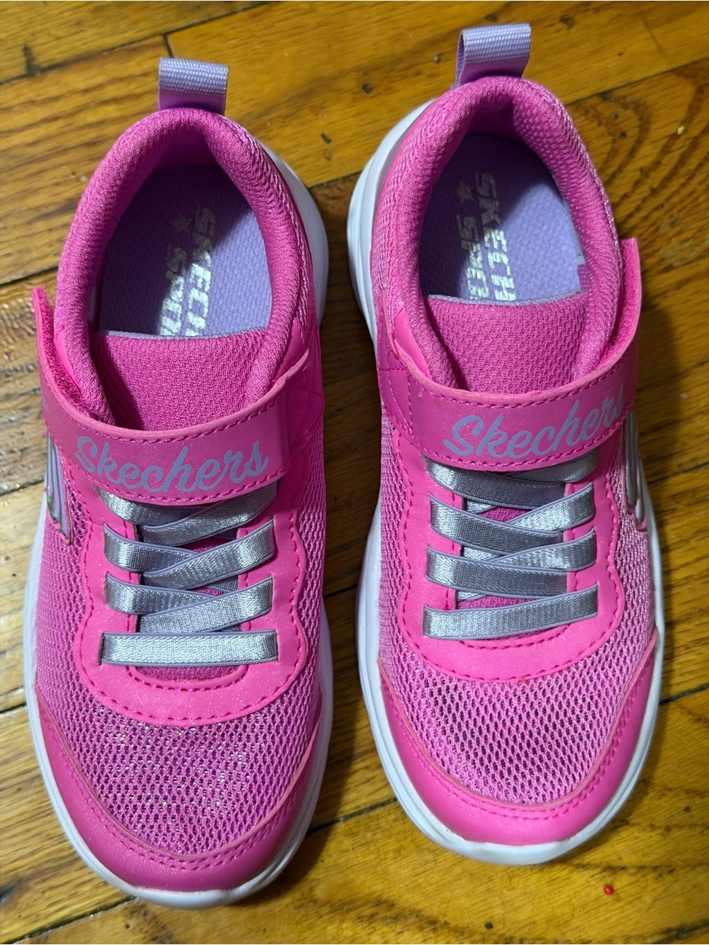 NWOT Skechers Kids Hot Pink and Silver Slip-On Sneakers Size 11.5